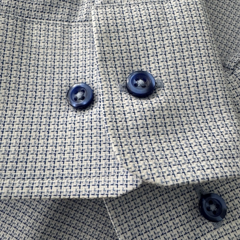 David Donahue Trim Dress Shirt Men XL 17 32/33 White Blue Micro Check Cotton - Picture 5 of 12